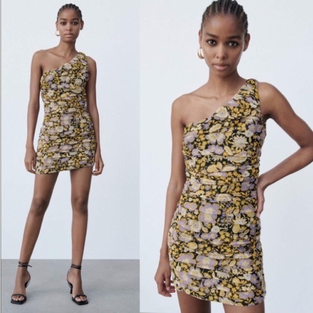 Zara One Shoulder Ruched Mini Dress NWT